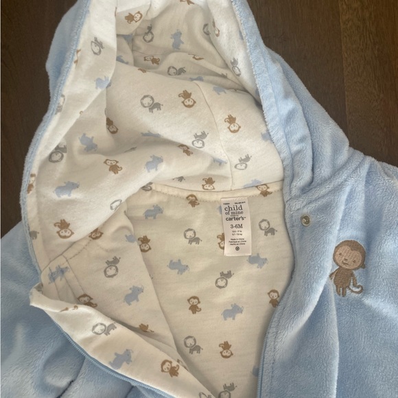 Carter’s Child of Mine, Blue plush hooded fleece bunting pram, 3-6m - Picture 3 of 4